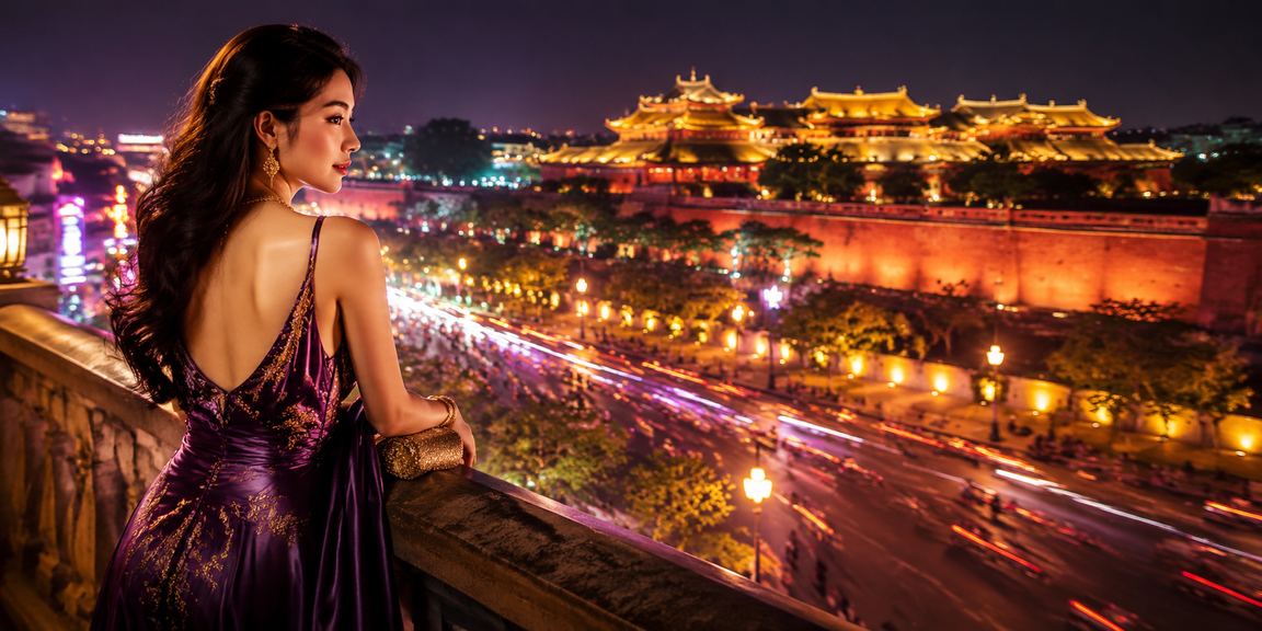 Cảnh đêm neon Huế gợi không khí xổ số sôi động tại miền Trung Việt Nam