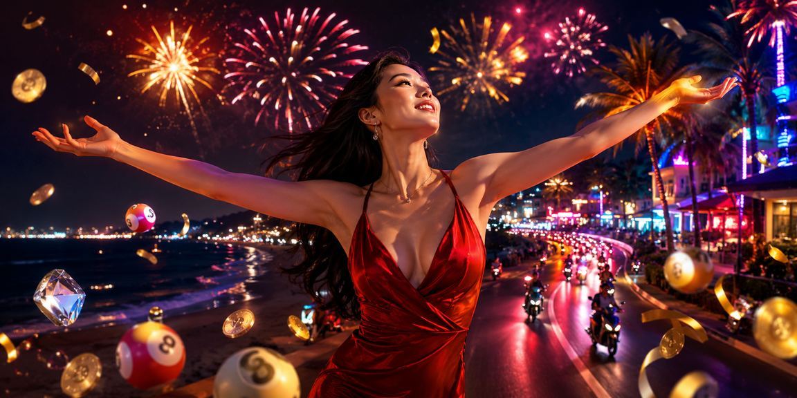 Phố đêm Phan Thiết với bảng xổ số neon rực rỡ, người dùng theo dõi kết quả trên điện thoại